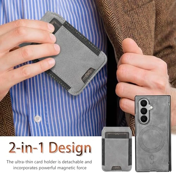 Fudley for Samsung Galaxy Z Fold 7 Case[Compatible with MagSafe] Built-in Screen Protector and Hinge Protection, Vintage Matte PU Leather with Magnetic Z Fold 7 Case Phone Cover Protective - Gray by Fudley - Image 7
