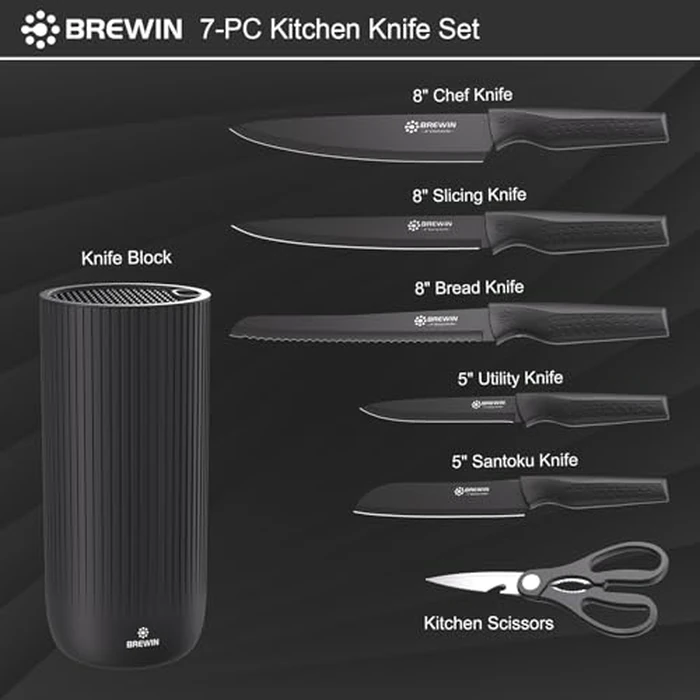 Knife Set, Brewin Kitchen Knife Set, Knives Set for Kitchen, Universal Knife Block, Utility Knife Block Set, New Home Essentials, Apartment Essentials, Dishwasher Safe by Brewin - Image 4