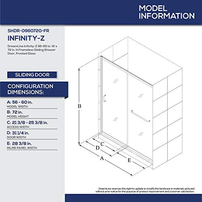 DreamLine Infinity-Z 56-60 inch W x 72 inch H Semi-Frameless Sliding Shower Door in Chrome and Frosted Glass by DreamLine - Image 2
