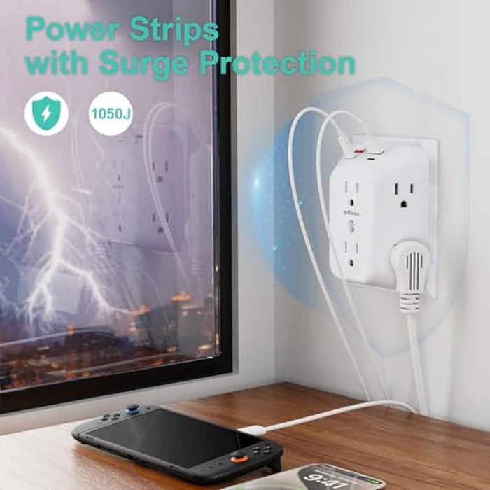 Multi Plug Socket, Surge Protector, 6-Port Extender with 4 USB Ports (2 USB A, 2 USB C), 4-Pack Power Board, Wall Plug Adapter Reserved for Home Travel and Office use by JcBlaon - Image 4