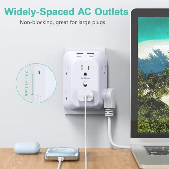 Multi Plug Socket, Surge Protector, 6-Port Extender with 4 USB Ports (2 USB A, 2 USB C), 4-Pack Power Board, Wall Plug Adapter Reserved for Home Travel and Office use by JcBlaon - Image 5