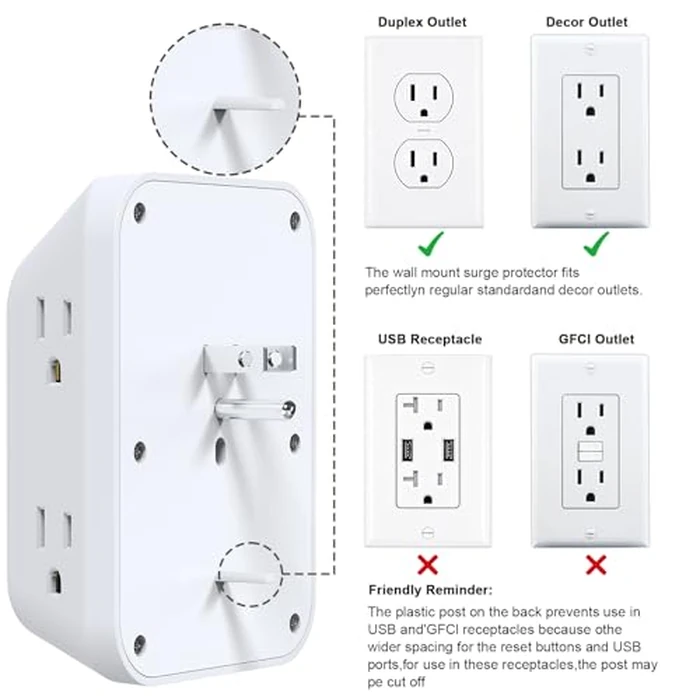 Multi Plug Socket, Surge Protector, 6-Port Extender with 4 USB Ports (2 USB A, 2 USB C), 4-Pack Power Board, Wall Plug Adapter Reserved for Home Travel and Office use by JcBlaon - Image 6
