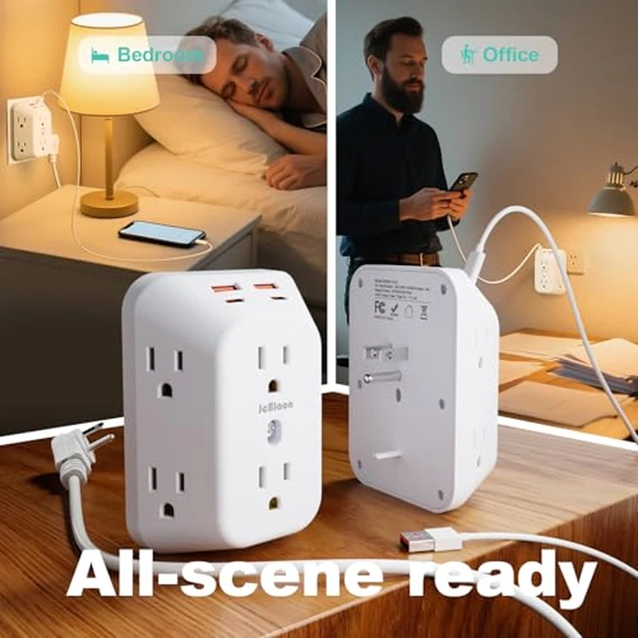 Multi Plug Socket, Surge Protector, 6-Port Extender with 4 USB Ports (2 USB A, 2 USB C), 4-Pack Power Board, Wall Plug Adapter Reserved for Home Travel and Office use by JcBlaon - Image 7