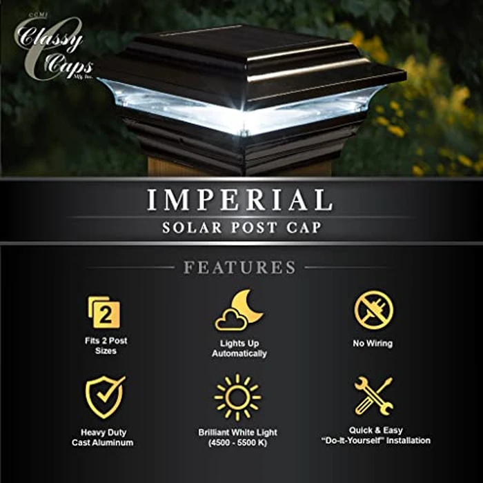 Classy Caps SL211B 4x4 Imperial Solar Post Cap - Black - High-Performance LED Lights, Durable Cast Aluminum, Warm and Cool Light Modes, Fits 4"x4" or 3.5"x3.5" Posts, Ideal for Decks, Fences by Classy Caps - Image 6