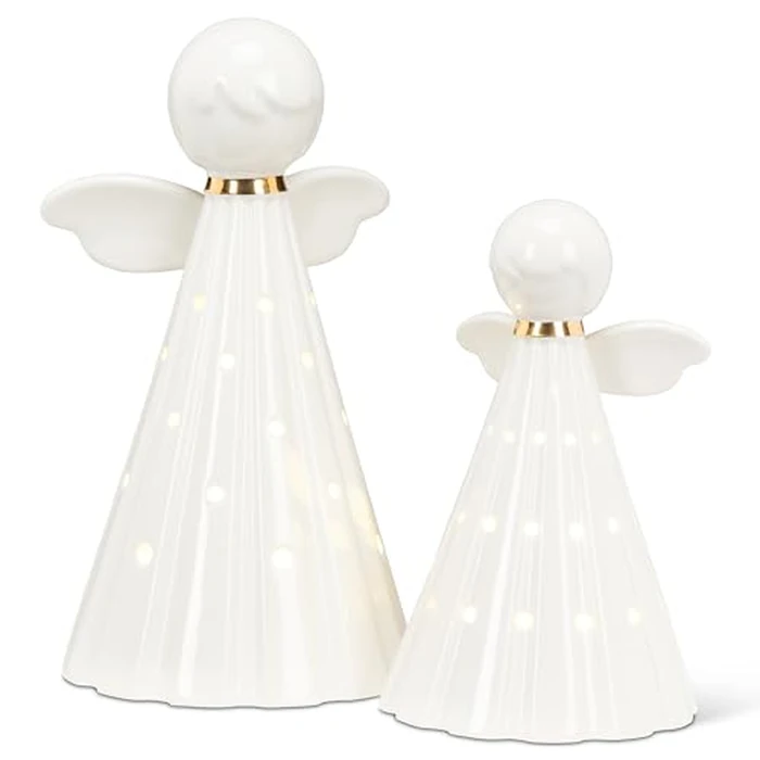 Abbott Collection Small Simple Angel with LED Light Decorative Figurine - Ceramic, White (6 inches H) by Abbott Collection - Image 3