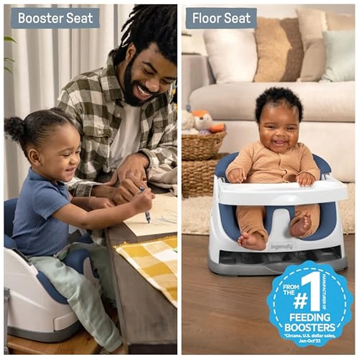 Ingenuity Baby Base 2-in-1 Booster Feeding and Floor Seat with Self-Storing Tray - Night Sky by Ingenuity - Image 2