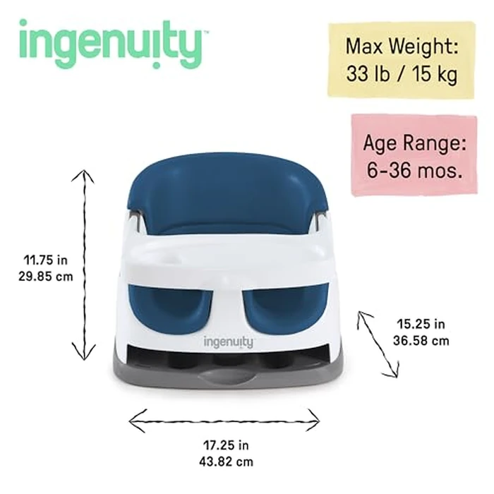 Ingenuity Baby Base 2-in-1 Booster Feeding and Floor Seat with Self-Storing Tray - Night Sky by Ingenuity - Image 6