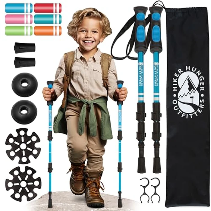 Kids Hiking Poles - Lightweight Collapsible Trekking Poles for Kids w/Quick Adjustable Flip Locks - Walking Sticks for Children by Hiker Hunger Outfitters - Used - Like New condition