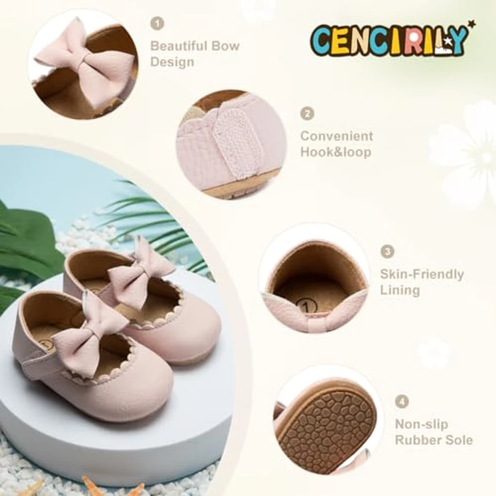 CENCIRILY Infant Baby Girls Mary Jane Flats Non Slip Soft Sole Prewalker Princess Wedding Dress Shoes by CENCIRILY - Image 4