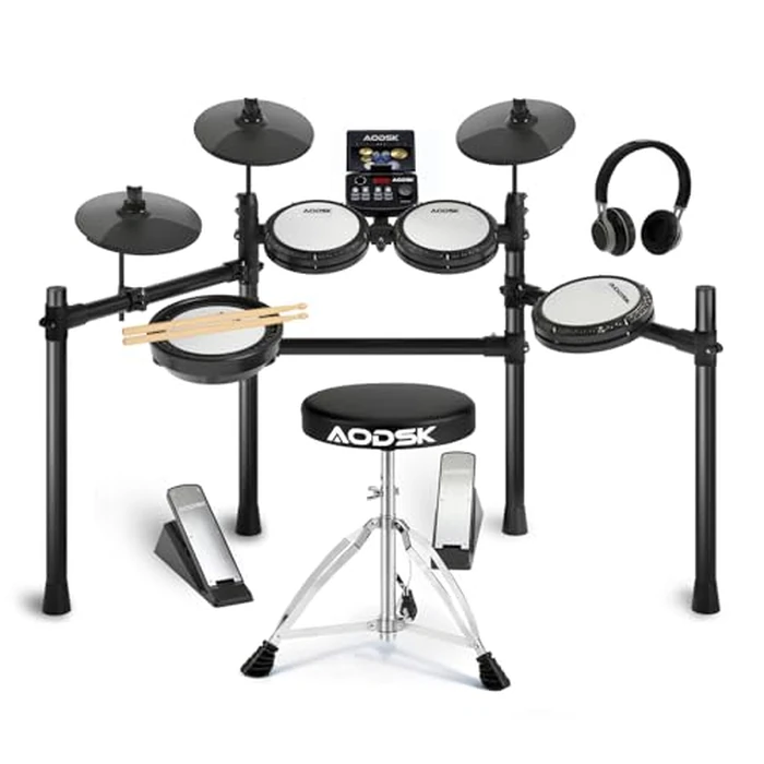 AODSK Electronic Drum Set, Professional Mesh Drum Pads, Upgraded Sound Module (260 sounds/30 Kits/20 Songs),Includes Sticks,Headphones,drum throne (2025 New Upgraded) by AODSK - Used - Very Good condition - US$169.28