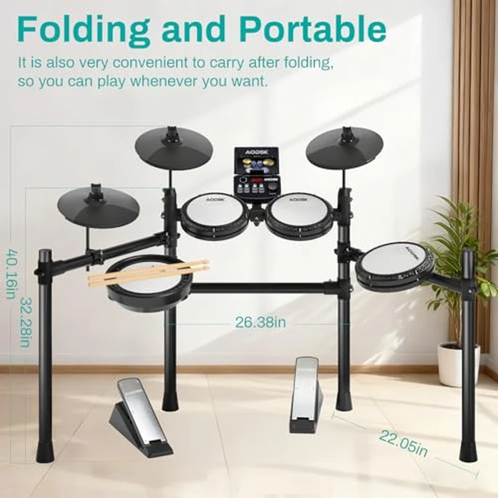 AODSK Electronic Drum Set, Professional Mesh Drum Pads, Upgraded Sound Module (260 sounds/30 Kits/20 Songs),Includes Sticks,Headphones,drum throne (2025 New Upgraded) by AODSK - Image 3