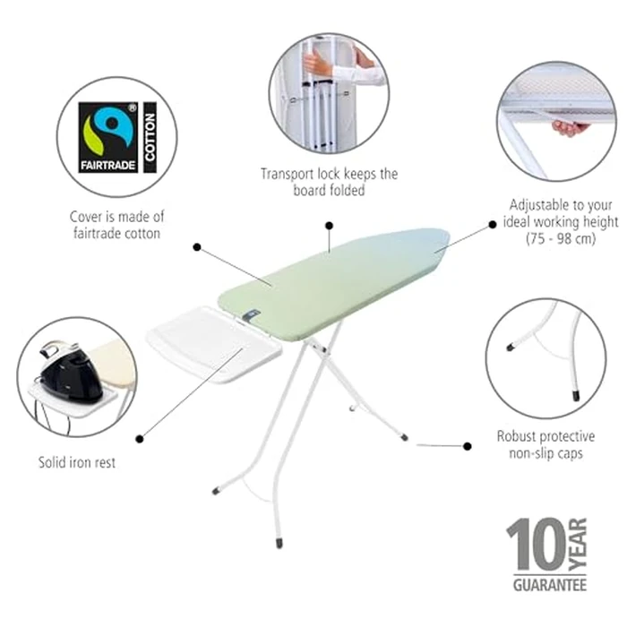 Brabantia XL Comfort Ironing Board with Solid Steam Generator Rest | Large (Size C) | Fairtrade Soothing Sea Cover | Adjustable Height (27-38"), XL Rest, Easy Fold, Anti-Collapse Lock, Non-Slip Feet by Brabantia - Image 2