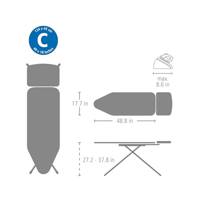 Brabantia XL Comfort Ironing Board with Solid Steam Generator Rest | Large (Size C) | Fairtrade Soothing Sea Cover | Adjustable Height (27-38"), XL Rest, Easy Fold, Anti-Collapse Lock, Non-Slip Feet by Brabantia - Image 7