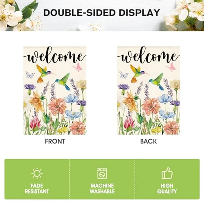 AVOIN colorlife Hummingbird Spring Flowers House Flag 28 x 40 Inch Double Sided, Seasonal Welcome Yard Outdoor Flag by AVOIN colorlife - Image 6