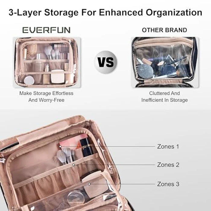 Everfun Hanging Travel Toiletry Bag for Women Traveling with Leakproof Compartment Makeup Cosmetic Organizer Dopp Kit Travel Accessories Essentials Must Have by EVERFUN - Image 3