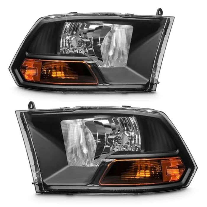 ADCARLIGHTS For 2009-2012 Dodge Ram 1500 2500 3500 Pickup Dual Cab Trims Headlights Black Housing Amber Reflector Driver and Passenger Side(Not fit Quad Models) Pair（W/O Bulbs） by ADCARLIGHTS - Used - Like New condition - US$55.85