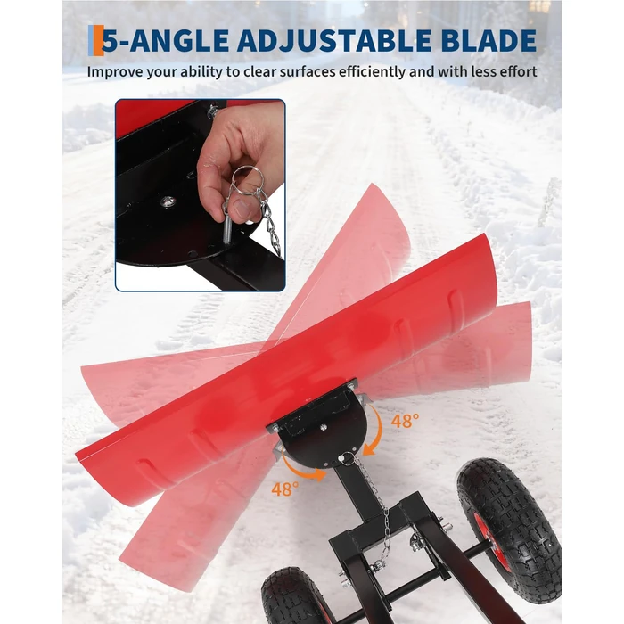 Wheeled Snow Plow Shovel, 14.2" H Heavy-Duty Steel Red Blade with Double Handle, 5 Angles, 2 Wheels, Back Saver Pusher for Snow Removal on Driveway, Sidewalks and Doorways by ExploreHorizon - Image 5