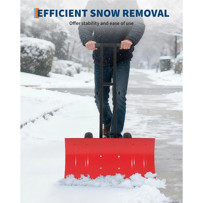 Wheeled Snow Plow Shovel, 14.2" H Heavy-Duty Steel Red Blade with Double Handle, 5 Angles, 2 Wheels, Back Saver Pusher for Snow Removal on Driveway, Sidewalks and Doorways by ExploreHorizon - Image 7