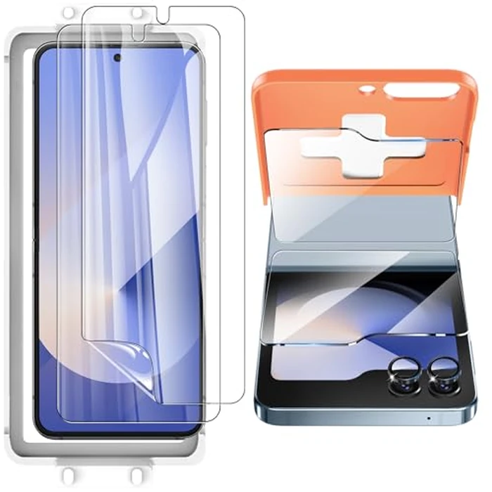 WYQLTD [2 Sets 6 Pack] Screen Protector for Samsung Galaxy Z Flip 6 / Z Flip 7 FE, Internal Flexible TPU Film + Outer Tempered Glass Film + Metal Camera Lens Protector, Anti-Scratch, No Bubbles by WYQLTD - Used - Like New condition - US$8.99