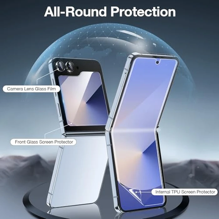WYQLTD [2 Sets 6 Pack] Screen Protector for Samsung Galaxy Z Flip 6 / Z Flip 7 FE, Internal Flexible TPU Film + Outer Tempered Glass Film + Metal Camera Lens Protector, Anti-Scratch, No Bubbles by WYQLTD - Image 2