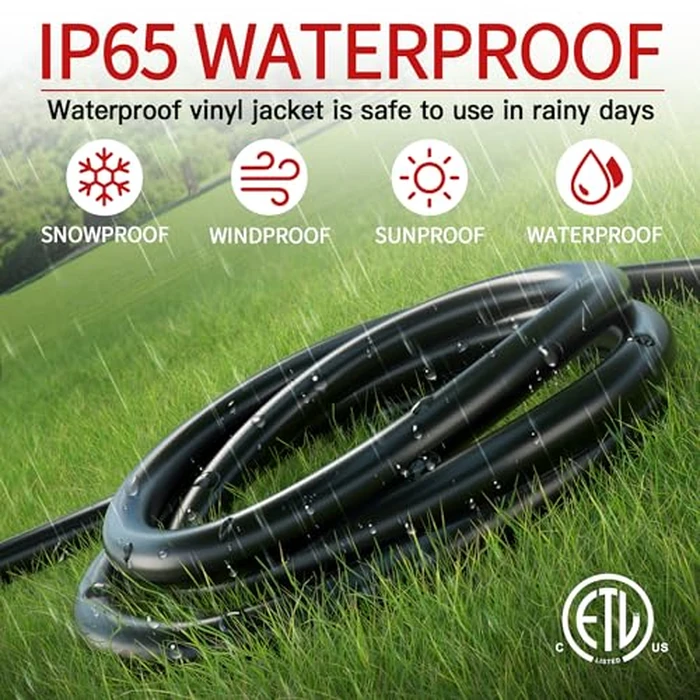 Skrizcable 16/3 25 FT Outdoor Extension Cord Waterproof, Weatherproof & Flame Retardant Black 3 Prong Power Cord Outside for Lawn & Garden, 13 Amps 1625 Watts 125 VAC 16AWG SJTW, ETL Listed by Skrizcable - Image 6