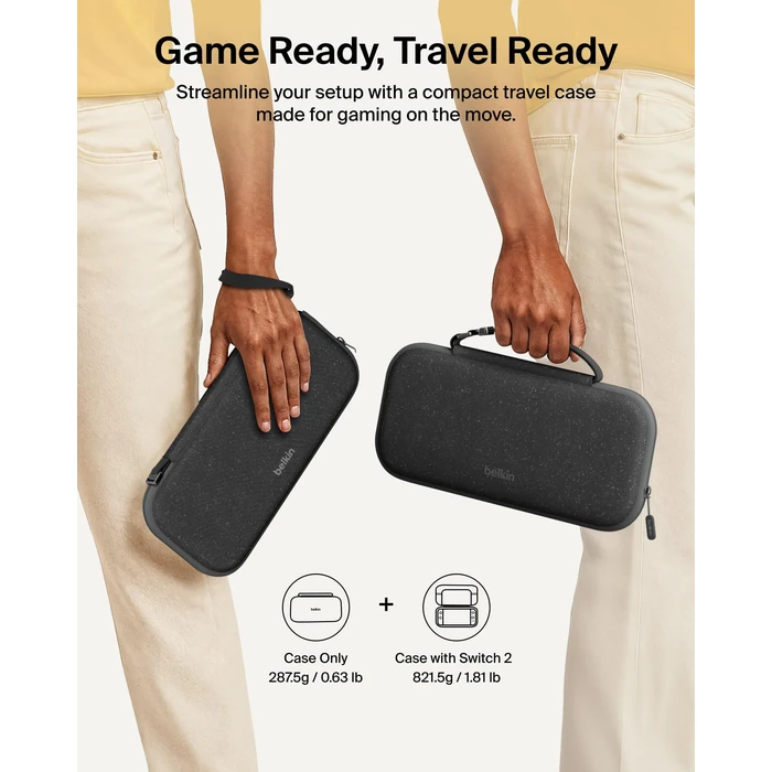 Belkin Nintendo Switch 2 Case, Travel Bag w/AirTag Holder & Storage Pocket for Up to 12 Game Cards - Portable, Lightweight Carrying Case w/Hard Shell, Soft Interior, Switch 2 Accessories - Charcoal by Belkin - Image 5