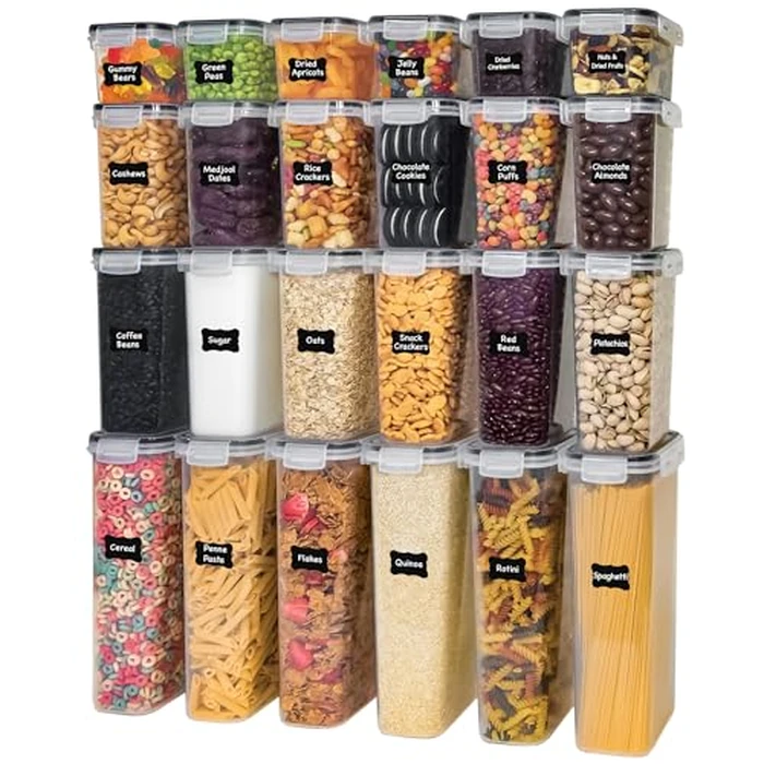 Freshware Kitchen Storage Containers with Lids, 48 PCS Airtight Food Storage Containers, Plastic Kitchen Containers, Pantry Containers for Cereal, Dry Food, Includes Labels, Marker & Measuring Spoons by Freshware - Image 1