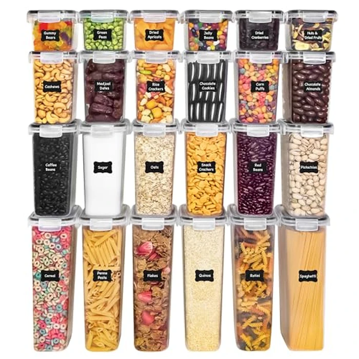 Freshware Kitchen Storage Containers with Lids, 48 PCS Airtight Food Storage Containers, Plastic Kitchen Containers, Pantry Containers for Cereal, Dry Food, Includes Labels, Marker & Measuring Spoons by Freshware - Image 4