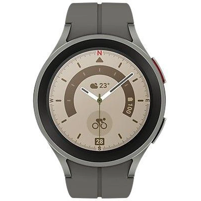 Samsung Galaxy Watch5 Pro (Bluetooth + LTE) - 16GB - 45mm - Gray Titanium Titanium Case with Gray Titanium Silicone by Samsung - Image 1