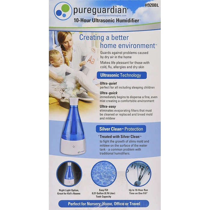 PureGuardian H920BL Ultrasonic Cool Mist Humidifier for Bedrooms, Babies Nursery,Quiet, Filter-Free, Up to 10 Hour Run Time , Blue/White by PureGuardian - Image 2