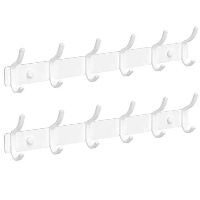 GWAAZXGZ White Wall Mounted Coat Rack - 15 Inch Arc Shaped Design with 6 Hooks for Hanging Coats, Bags, and Towels in Entryway, Livingroom, Bedroom, Bathroom, and Kitchen, 2 Pack by GWAAZXGZ - Used - Like New condition - US$18.99