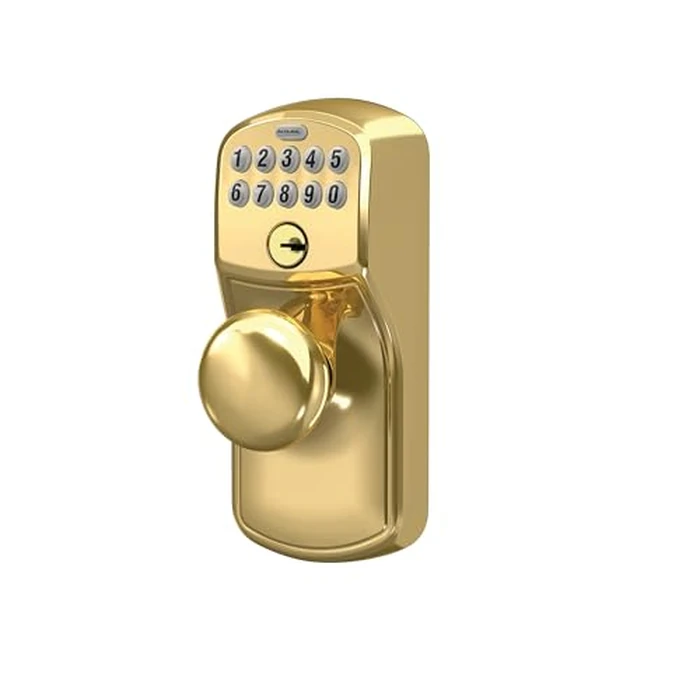 Schlage Plymouth Keypad Lock with Lever Handle, Electronic Keyless Door Entry, Flex Auto‑Lock Option, Bright Brass, FE595 PLY 505 FLA by SCHLAGE - Image 3