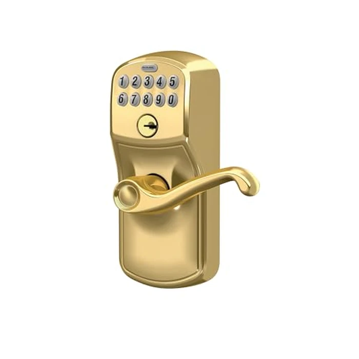 Schlage Plymouth Keypad Lock with Lever Handle, Electronic Keyless Door Entry, Flex Auto‑Lock Option, Bright Brass, FE595 PLY 505 FLA by SCHLAGE - Image 7