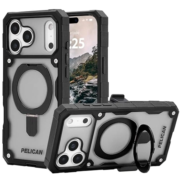 Pelican Shield iPhone 17 Pro Max Case [Compatible with MagSafe] Rugged Phone Case w/ 24ft Military-Grade Drop Protection - Heavy Duty Phone Cover with Built-in Stand for iPhone 17 Pro Max - Smoke by Pelican - Used - Good condition - CA$71.31