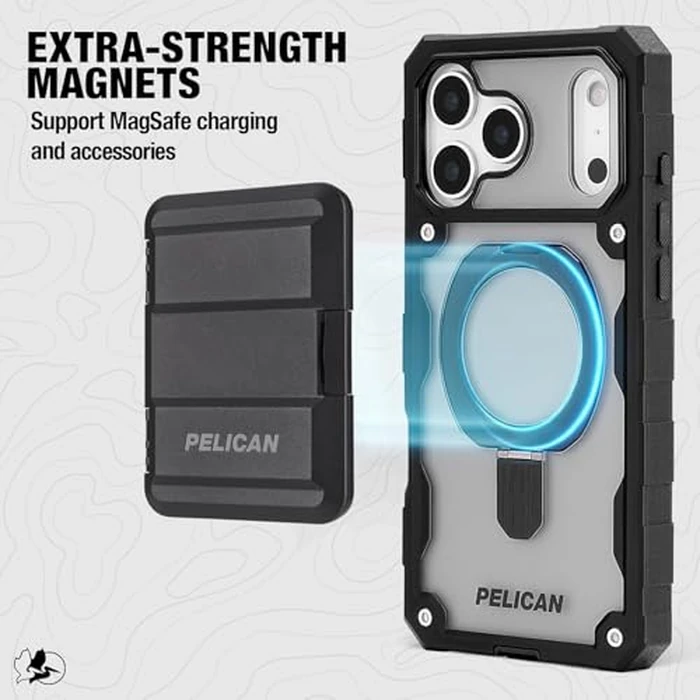 Pelican Shield iPhone 17 Pro Max Case [Compatible with MagSafe] Rugged Phone Case w/ 24ft Military-Grade Drop Protection - Heavy Duty Phone Cover with Built-in Stand for iPhone 17 Pro Max - Smoke by Pelican - Image 4