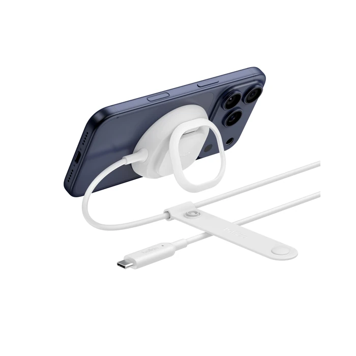 Belkin MagSafe Charger, Magnetic iPhone Charger w/ Qi2 25W, Fast Wireless Charging Pad w/Kickstand for iPhone 17 Series, Samsung Galaxy, Pixel 10, AirPods Pro, Travel - No Power Adapter, White by Belkin - Used - Good condition