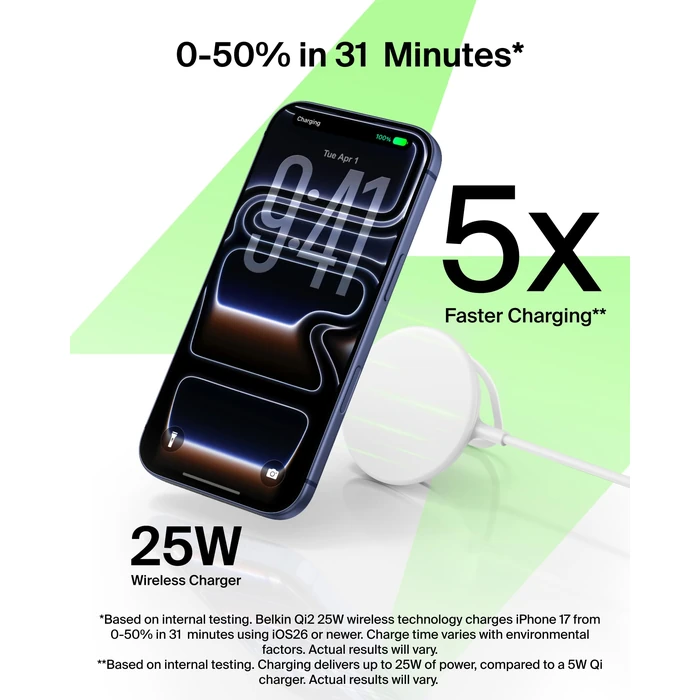 Belkin MagSafe Charger, Magnetic iPhone Charger w/ Qi2 25W, Fast Wireless Charging Pad w/Kickstand for iPhone 17 Series, Samsung Galaxy, Pixel 10, AirPods Pro, Travel - No Power Adapter, White by Belkin - Image 3
