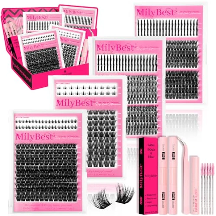 MilyBest Lash Clusters Kit 808Pcs Eyelash Clusters with Spikes and Bottom Lashes Clusters D Curl 4 Styles Lash Kit Fluffy DIY Individual Eyelashes Glue Wispy Cluster Eyelash Extensions Kit De Pestañas by MilyBest - Used - Like New condition - US$21.37