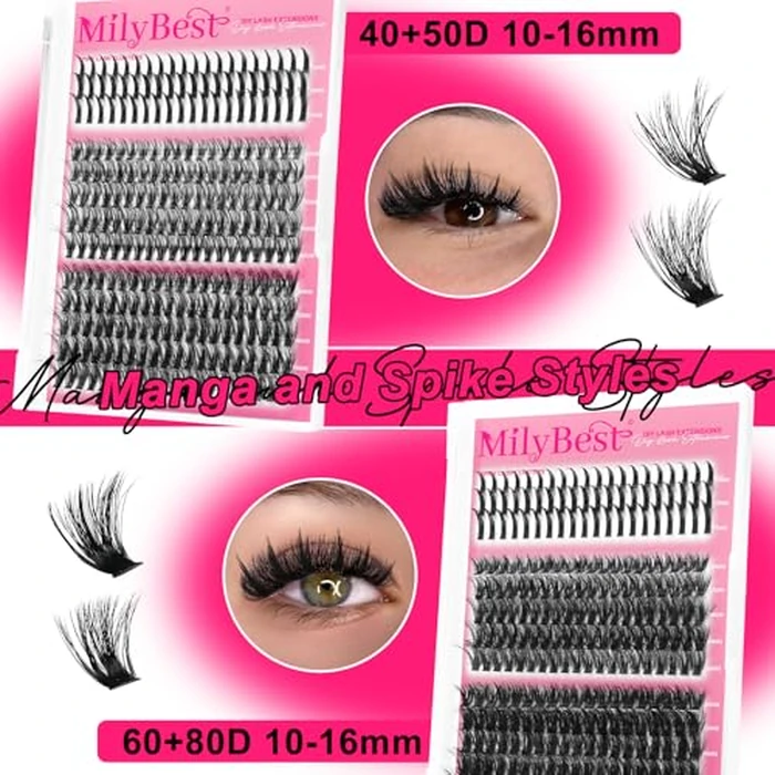 MilyBest Lash Clusters Kit 808Pcs Eyelash Clusters with Spikes and Bottom Lashes Clusters D Curl 4 Styles Lash Kit Fluffy DIY Individual Eyelashes Glue Wispy Cluster Eyelash Extensions Kit De Pestañas by MilyBest - Image 3