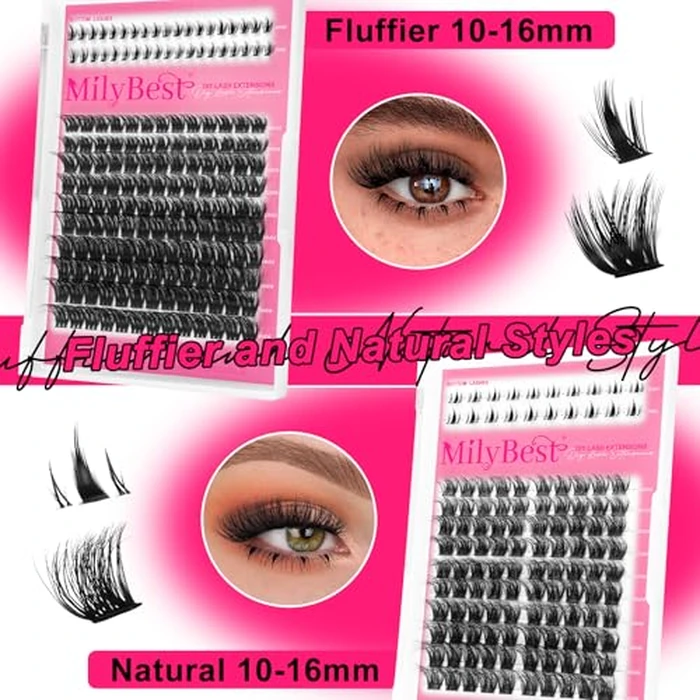 MilyBest Lash Clusters Kit 808Pcs Eyelash Clusters with Spikes and Bottom Lashes Clusters D Curl 4 Styles Lash Kit Fluffy DIY Individual Eyelashes Glue Wispy Cluster Eyelash Extensions Kit De Pestañas by MilyBest - Image 4