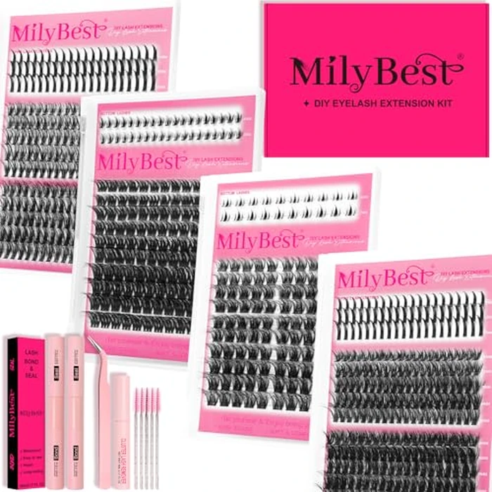 MilyBest Lash Clusters Kit 808Pcs Eyelash Clusters with Spikes and Bottom Lashes Clusters D Curl 4 Styles Lash Kit Fluffy DIY Individual Eyelashes Glue Wispy Cluster Eyelash Extensions Kit De Pestañas by MilyBest - Image 6