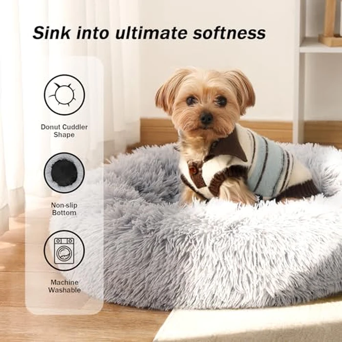 NOYAL Calming Dog Bed Donut Anti Anxiety Fluffy Dog Bed for Small Medium Dog and Cat by NOYAL - Image 2