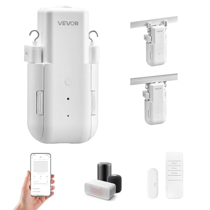 VEVOR Automatic Curtain Opener, APP and Remote Control, Hub Included, Electric Smart Curtain Opener Compatible with Alexa and Google Home, Timed Opening and Closing, for U-shaped/I-shaped Rails by VEVOR - Image 1