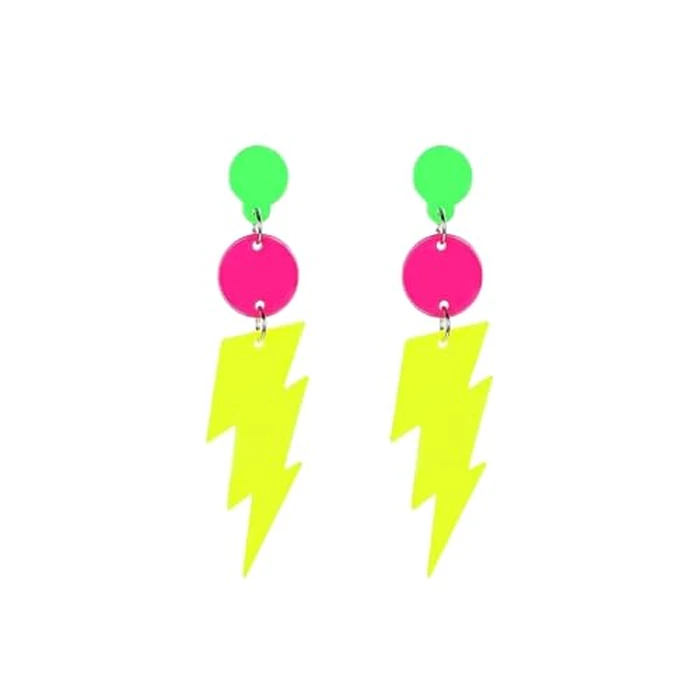 80s Neon Earrings Hollow Lightning Bolt Halloween Punk Retro Earrings for Women 80's Party Accessories(yellow-stud) by Modpide - Image 1