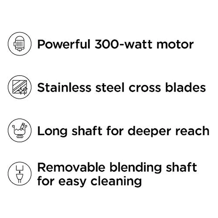 Chefman Immersion Blender, 300W Hand Blender with Stainless Steel Blades, Powerful Electric Ice Crushing 2-speed Control Handheld Food Mixer, Purées, Smoothies, Shakes, Sauces & Soups, Black by Chefman - Used - Acceptable condition