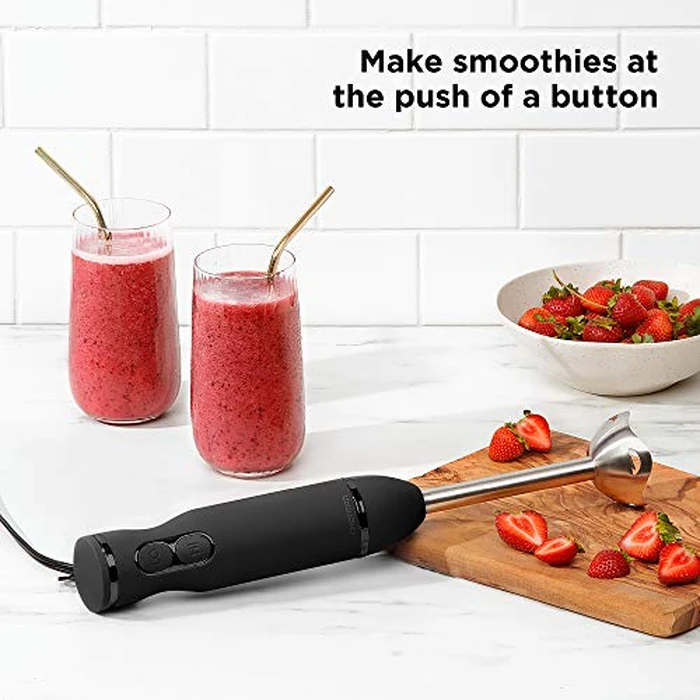 Chefman Immersion Blender, 300W Hand Blender with Stainless Steel Blades, Powerful Electric Ice Crushing 2-speed Control Handheld Food Mixer, Purées, Smoothies, Shakes, Sauces & Soups, Black by Chefman - Image 5