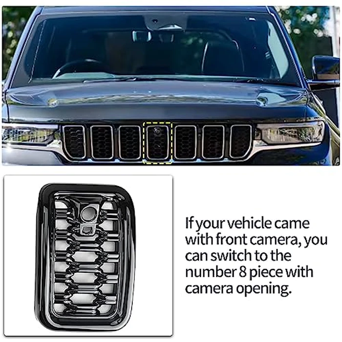 8PCS Glossy Black Honeycomb Mesh Front Grill Inserts Replace for 2022-2025 Jeep Grand Cherokee WL and 2021-2025 Grand Cherokee L Laredo/Altitude/Limited/4xe, Not for Others Model by sportuli - Image 3