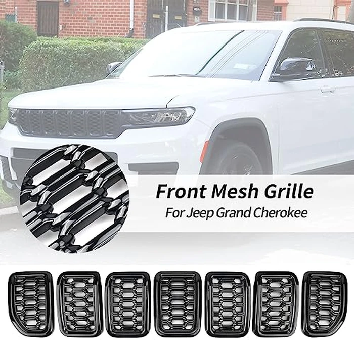 8PCS Glossy Black Honeycomb Mesh Front Grill Inserts Replace for 2022-2025 Jeep Grand Cherokee WL and 2021-2025 Grand Cherokee L Laredo/Altitude/Limited/4xe, Not for Others Model by sportuli - Image 6