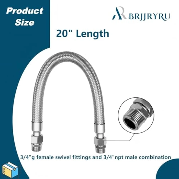 Industrial-Grade Stainless Steel 3/4" Compressor Jumper Hose, 3/4" NPT male，20" Length，750 degreesF，450 PSI，Both Sides Fittings Rotate Freely by BeiJRDDBest - Image 2