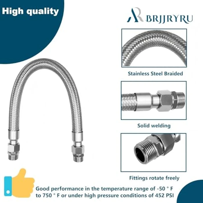 Industrial-Grade Stainless Steel 3/4" Compressor Jumper Hose, 3/4" NPT male，20" Length，750 degreesF，450 PSI，Both Sides Fittings Rotate Freely by BeiJRDDBest - Image 3